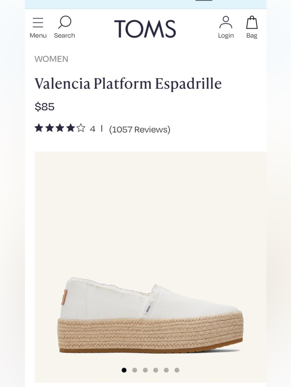 Toms White Valencia Platform Espadrille Slip-On